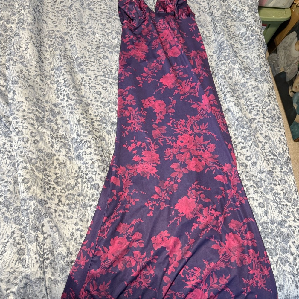 Elegant Floral Maxi Dress in Pink and Purple